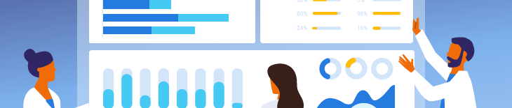 Healthcare professionals analyzing medical data and trends on interactive dashboards — representing insights for physicians, healthcare providers, and market trends.