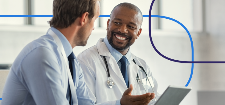 African American physician interviewing white Caucasian male physician