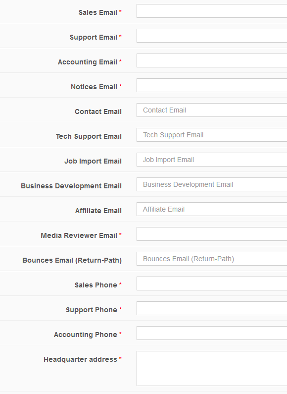 Site Settings_Emails Phone Numbers Address