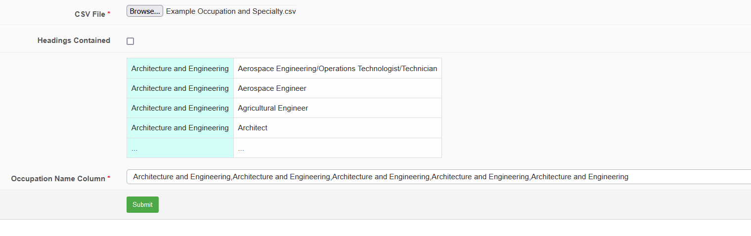 Occupations Import Form