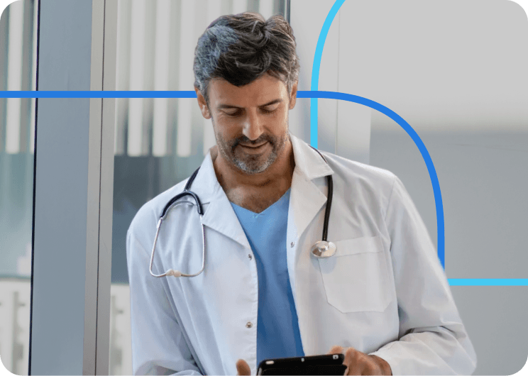Doctor looking at device